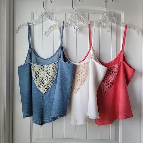 Free People crop tops. 3 - red, ecru, denim - Picture 2 of 10